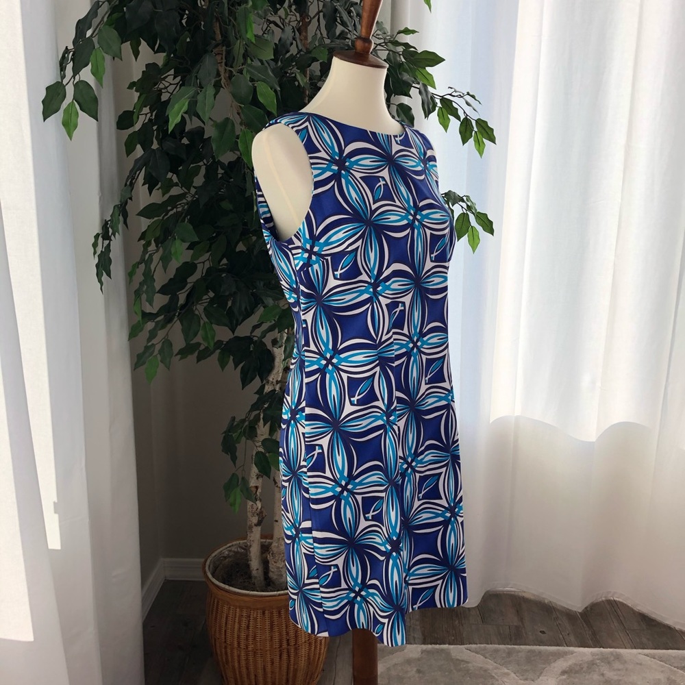 Dress Barn 14 Dress Blue White Stretch Sheath D